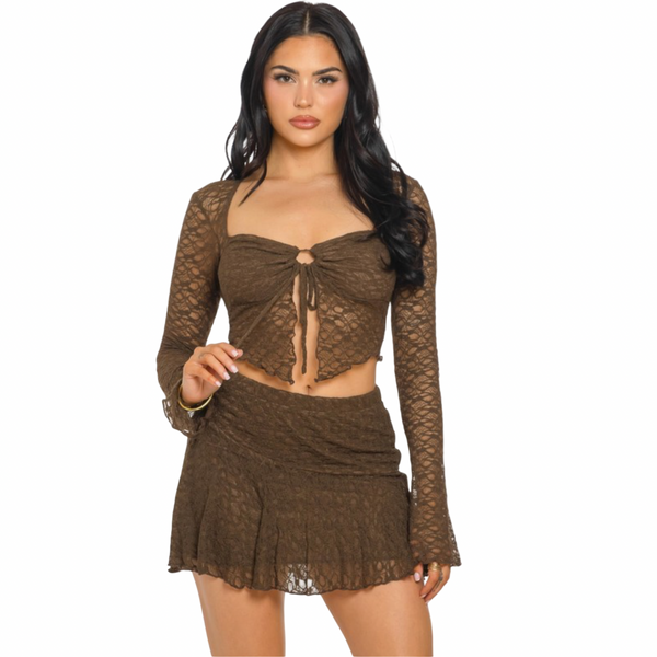 Lace Long sleeve mini skirt sets