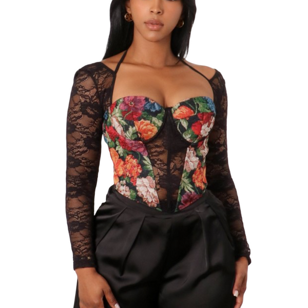 Jacquard lace corset top