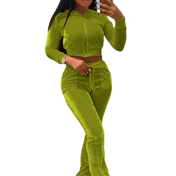 Soft and stretchy (Tall women friendly)Velour sets for tall women,long flared pants