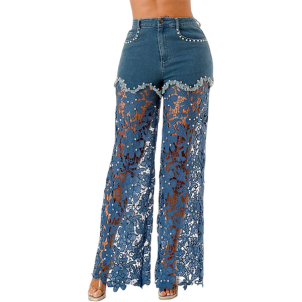 Pearl lace wide leg jeans