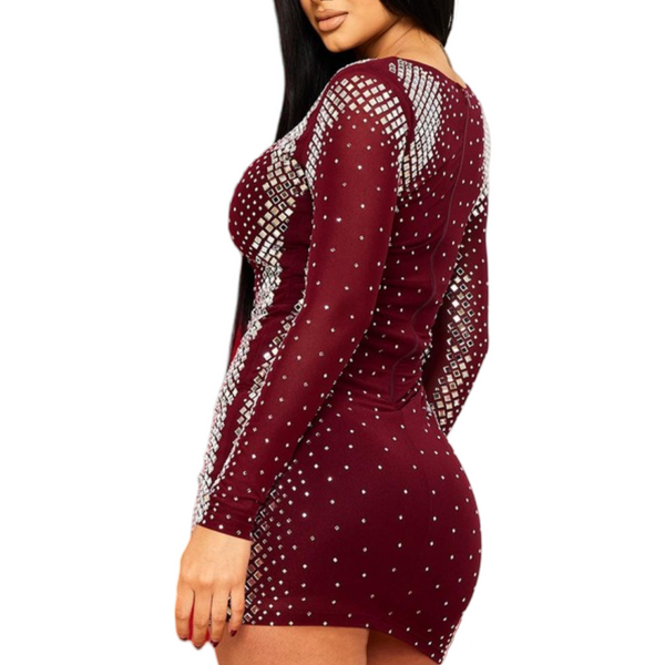 Glamorous dress with rhinestones and squares