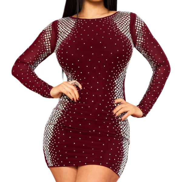 Glamorous dress with rhinestones and squares
