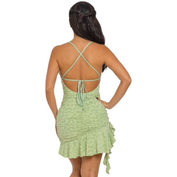 Open back ruched mini dres