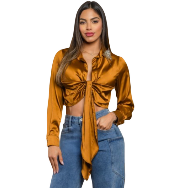 Beaded satin blouse