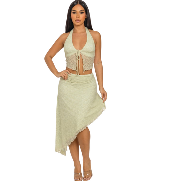 Asymmetrical skirt and halter top sets