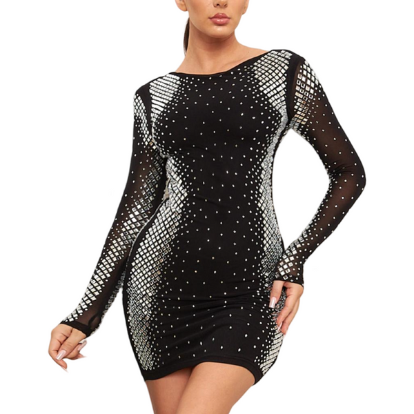 Glamorous dress with rhinestones and squares