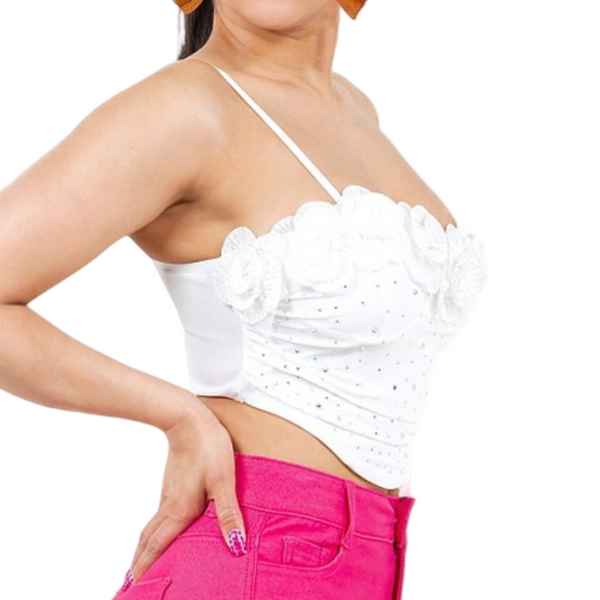 Floral and rhinestones tank top