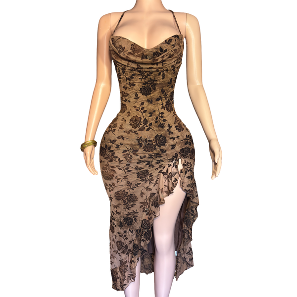 Chocolate Stunning Maxi printed mesh dress