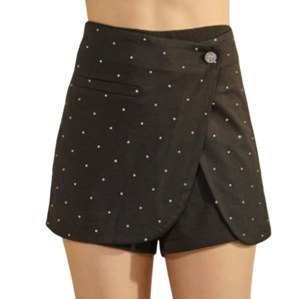 Front rhinestones High waisted crossover skort