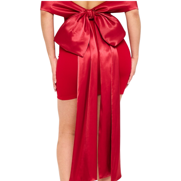 Off shoulder bow back mini dress