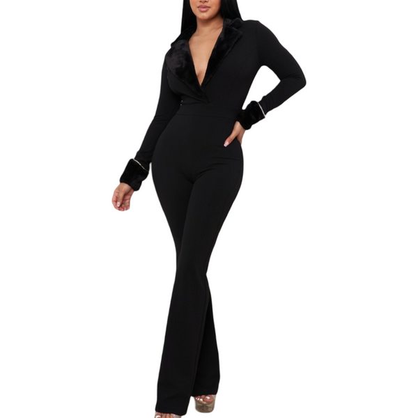 Collar and sleeves Fur jumpsuit