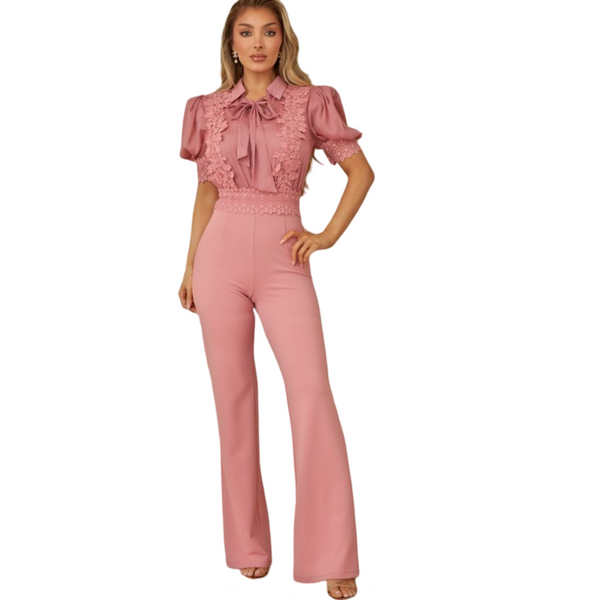 The fancy stretchy Flower bow crochet embroidered jumpsuit