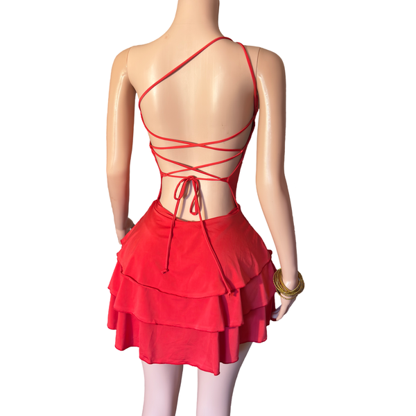Backless mini ruffle dress double