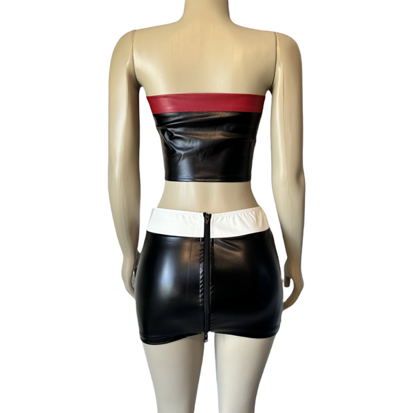 (Go a Size up)Pu mini skirt set for the ladies