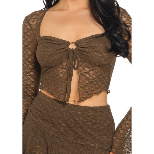 Lace Long sleeve mini skirt sets