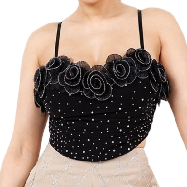 Floral and rhinestones tank top
