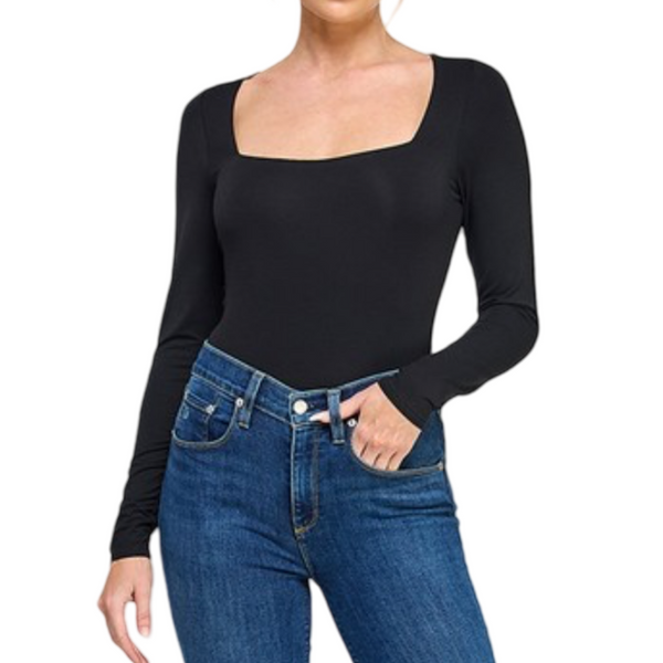 Long sleeve seamless square neck line bodysuit knit womenswear