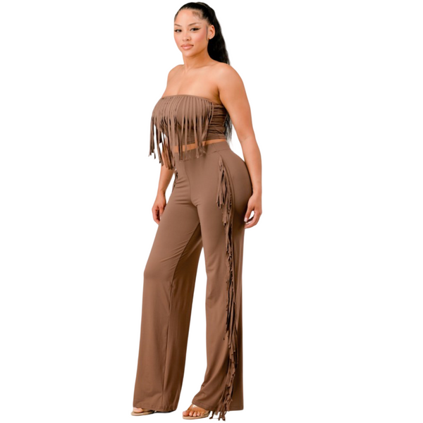 Stretchy pants Fringe set in mocha