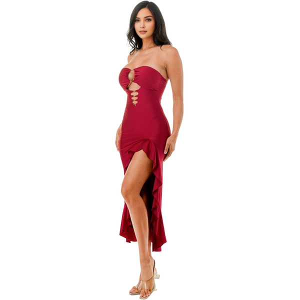 Gorgeous Ruffle slit halter dress