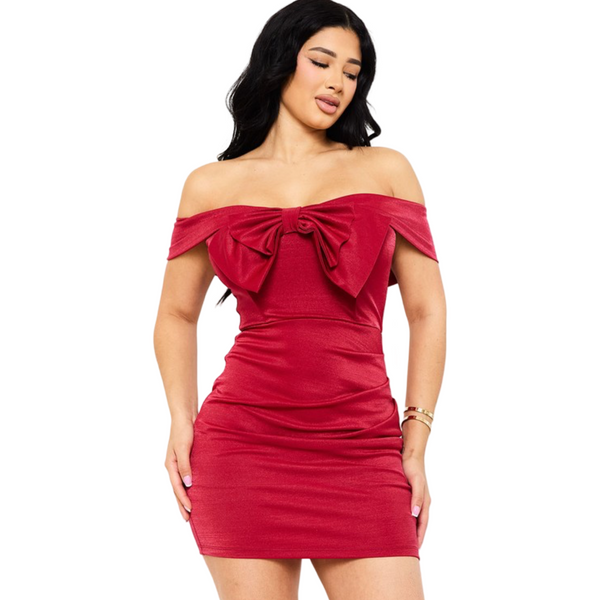 Gorgeous Stretchy Valentine front bow mini dress