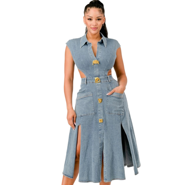 Light denim Elegant denim dress with stretch