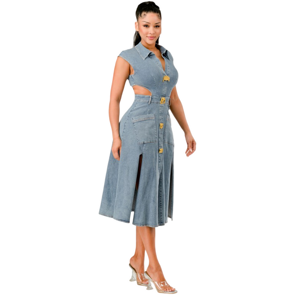 Light denim Elegant denim dress with stretch