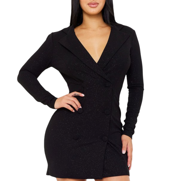 Big bow Long sleeve Glittery open back blazer dress