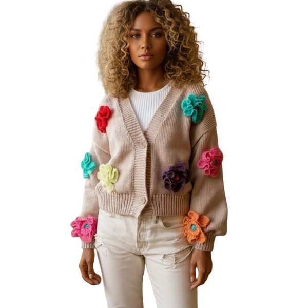 Flower v neck sweater cardigan