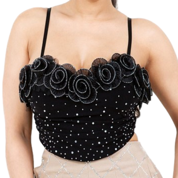 Floral and rhinestones tank top