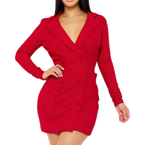 Big bow Long sleeve Glittery open back blazer dress