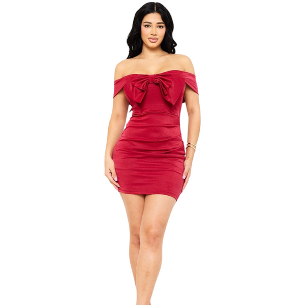 Gorgeous Stretchy Valentine front bow mini dress