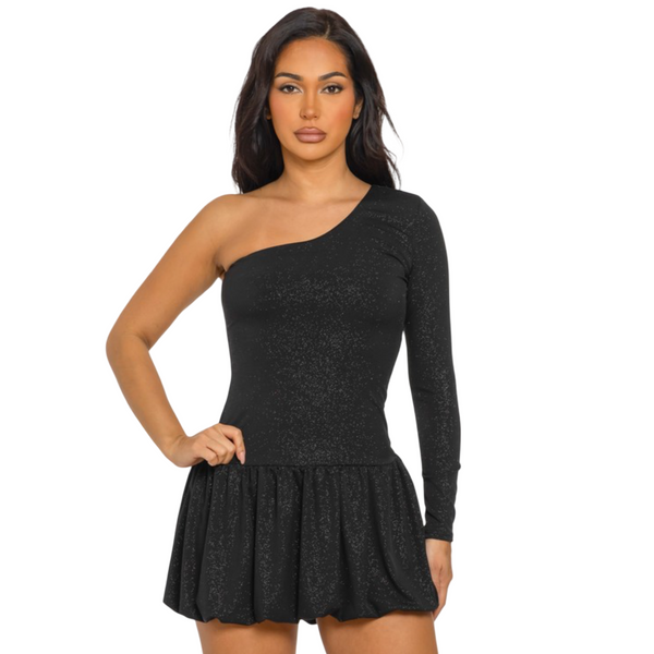 Glitter One sleeve bubble mini dress