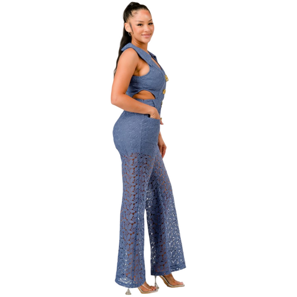 Lace jumpsuit cut out waist