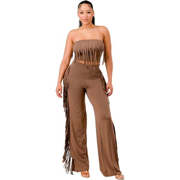 Stretchy pants Fringe set in mocha