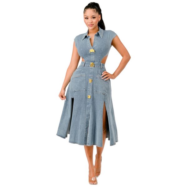 Light denim Elegant denim dress with stretch