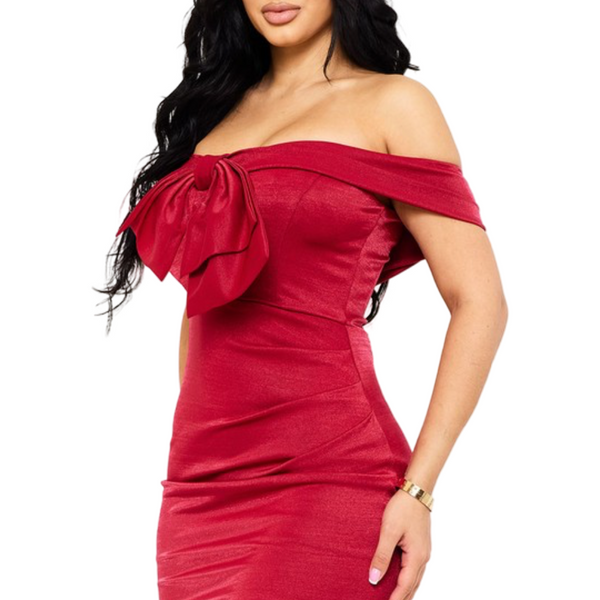 Gorgeous Stretchy Valentine front bow mini dress
