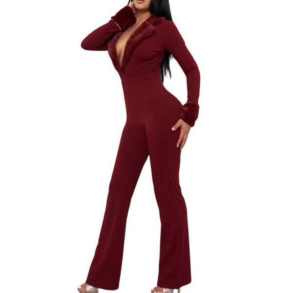 Collar and sleeves Fur jumpsuit