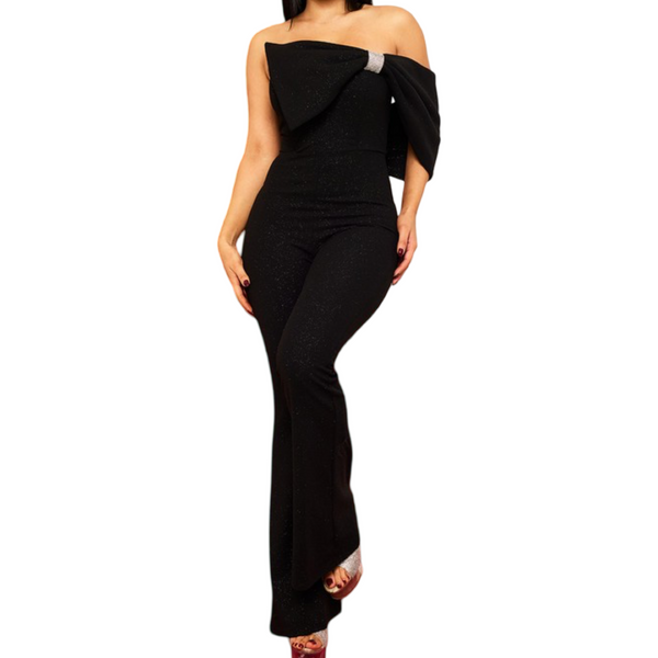 Glittery Big bow strapless jumpsuit