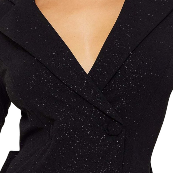 Big bow Long sleeve Glittery open back blazer dress