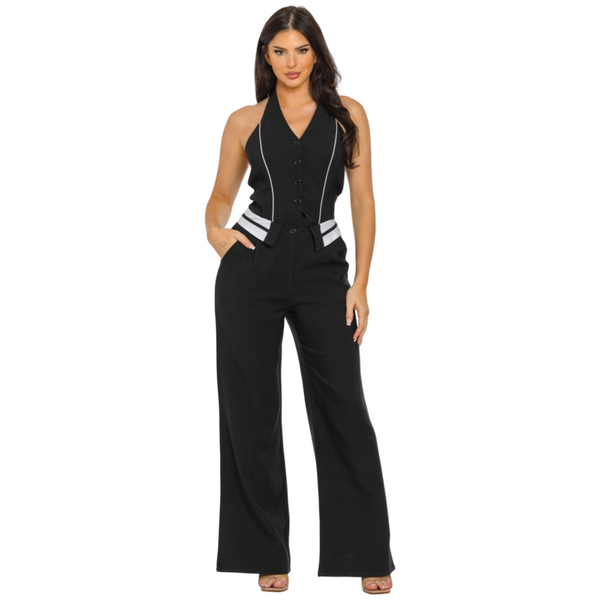 Collar jumpsuit (black and white)
