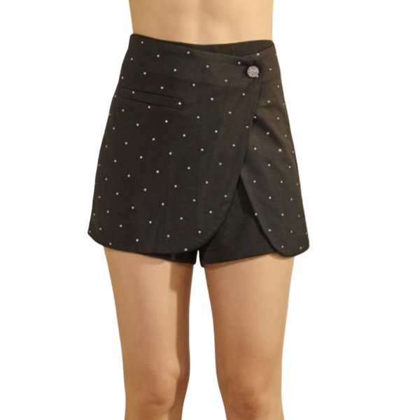 Front rhinestones High waisted crossover skort