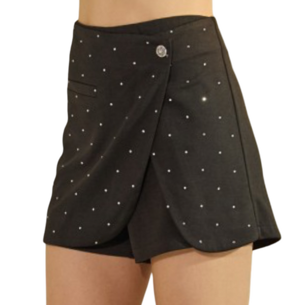 Front rhinestones High waisted crossover skort