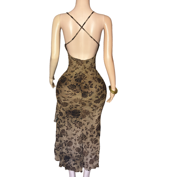 Chocolate Stunning Maxi printed mesh dress