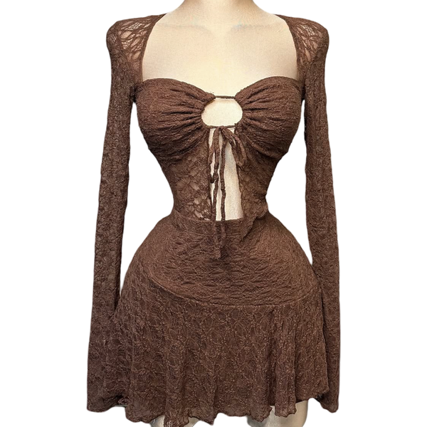 Lace Long sleeve mini skirt sets