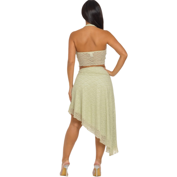 Asymmetrical skirt and halter top sets