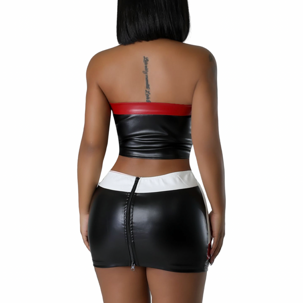 (Go a Size up)Pu mini skirt set for the ladies