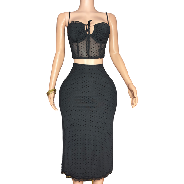(Only black)Lace two piece set skirt set