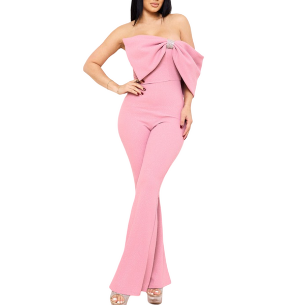 Glittery Big bow strapless jumpsuit