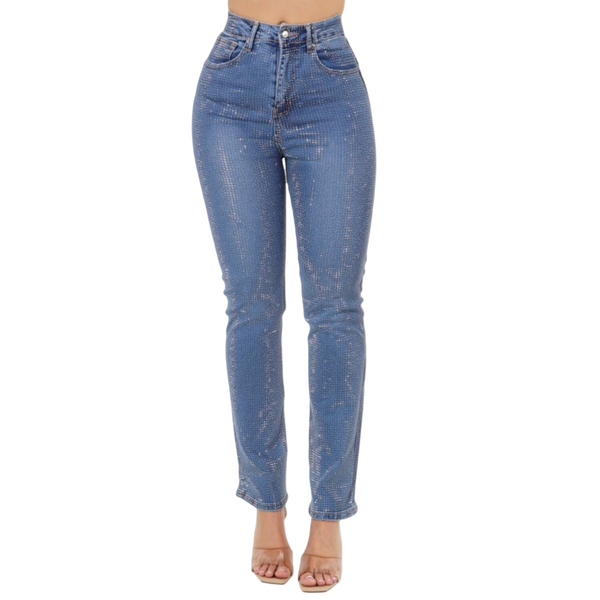 All over Rhinestones denim pants