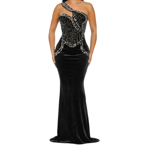 Feel like royalty velvet and rhinestones maxi dress